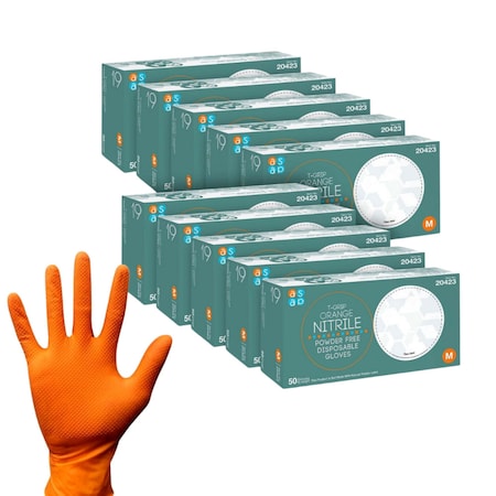 Asap Disposable Gloves, 7 mil Palm, Nitrile, Powder-Free, XL, 500 PK, Orange 20426